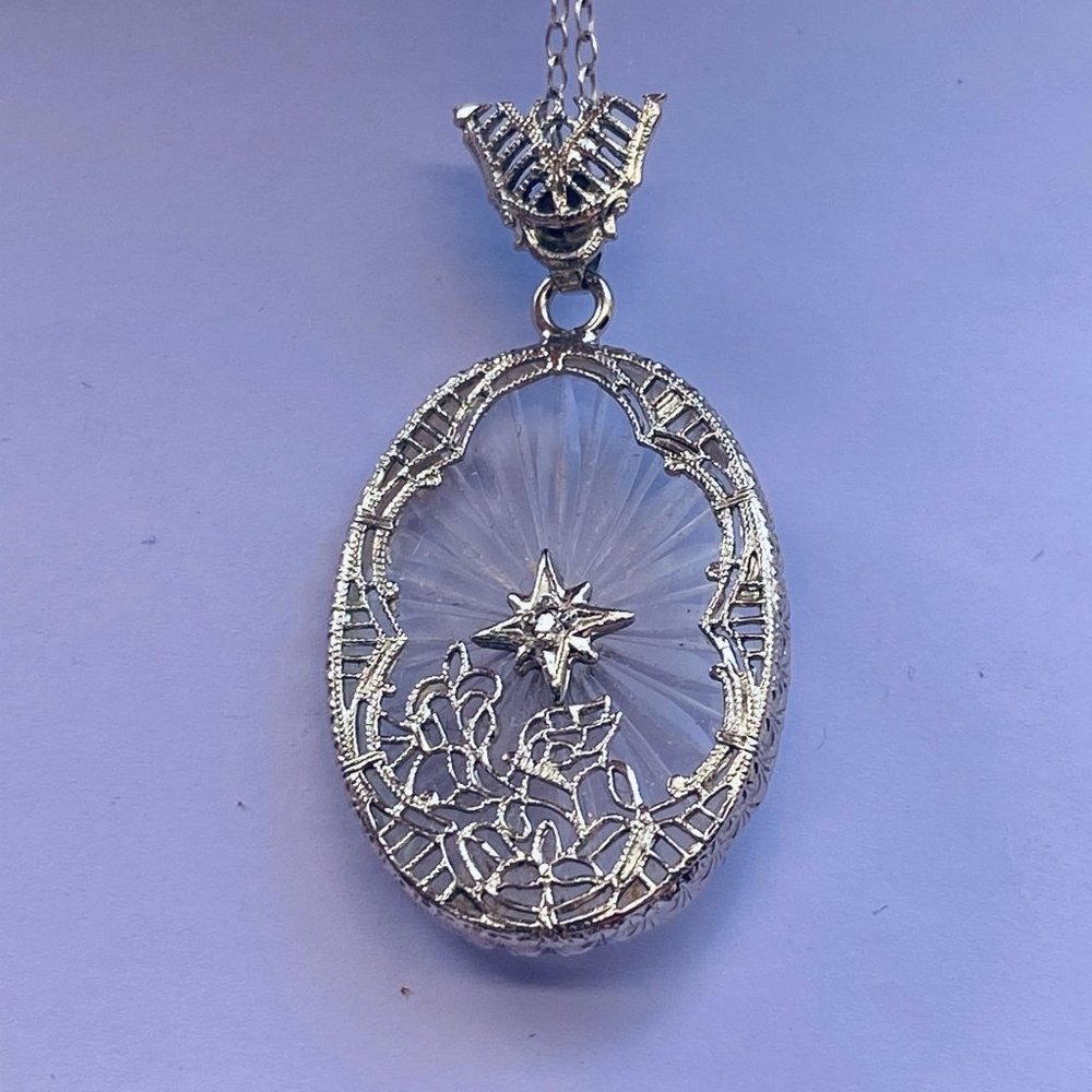 Art Deco Silver Filigree Pendant Necklace